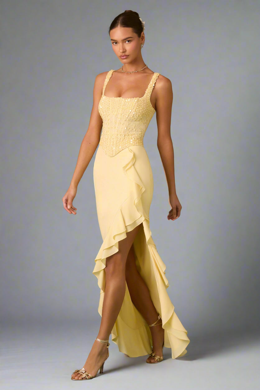 Sofia Ruffle Corset Maxi Dress