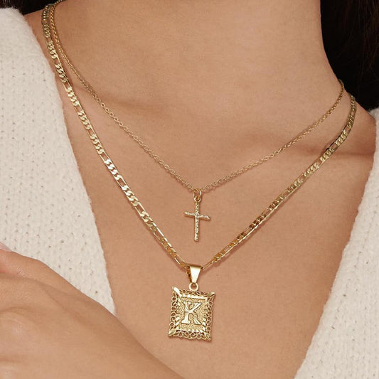 14k Initial Cross Jewellery Set