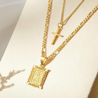 14k Initial Cross Jewellery Set