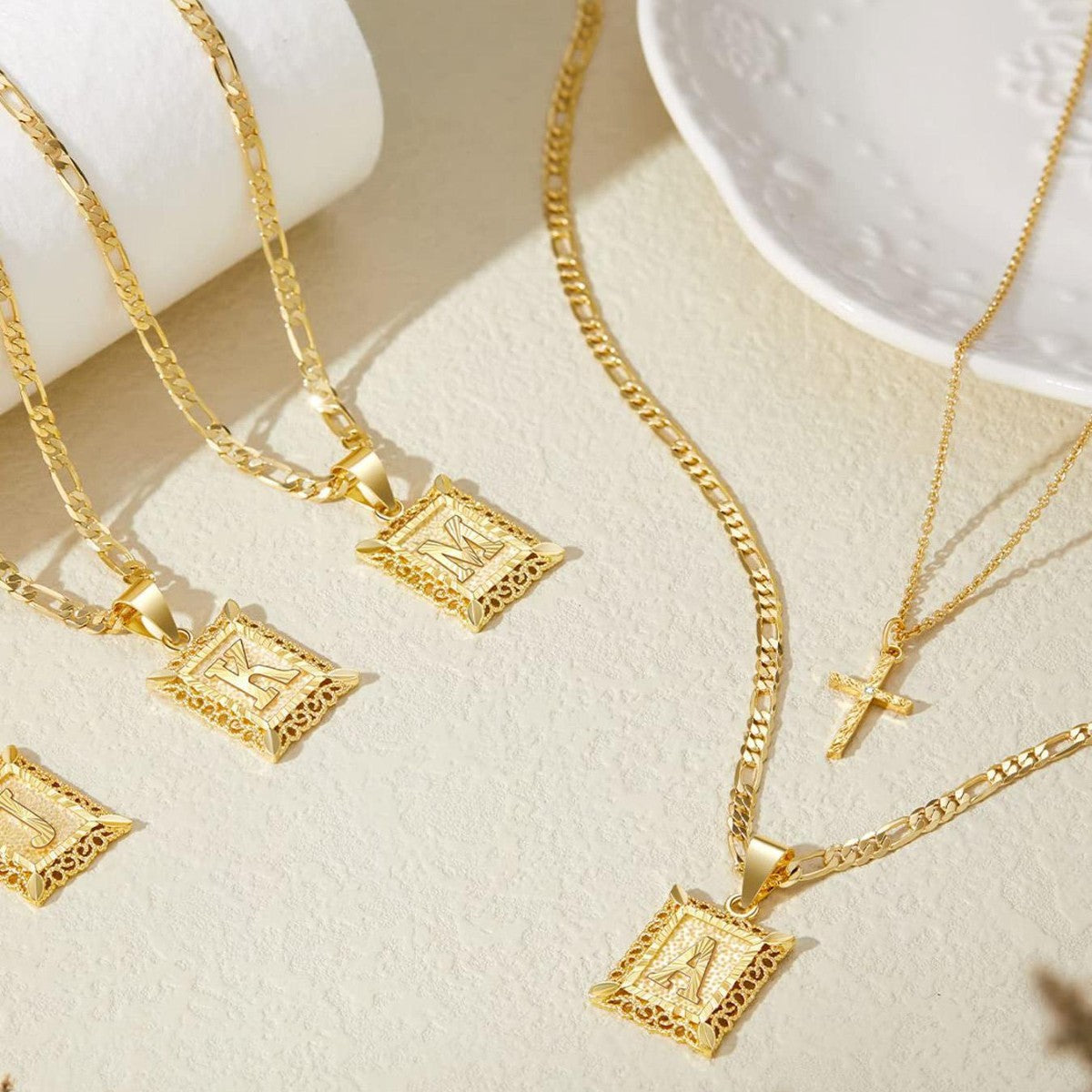 14k Initial Cross Jewellery Set