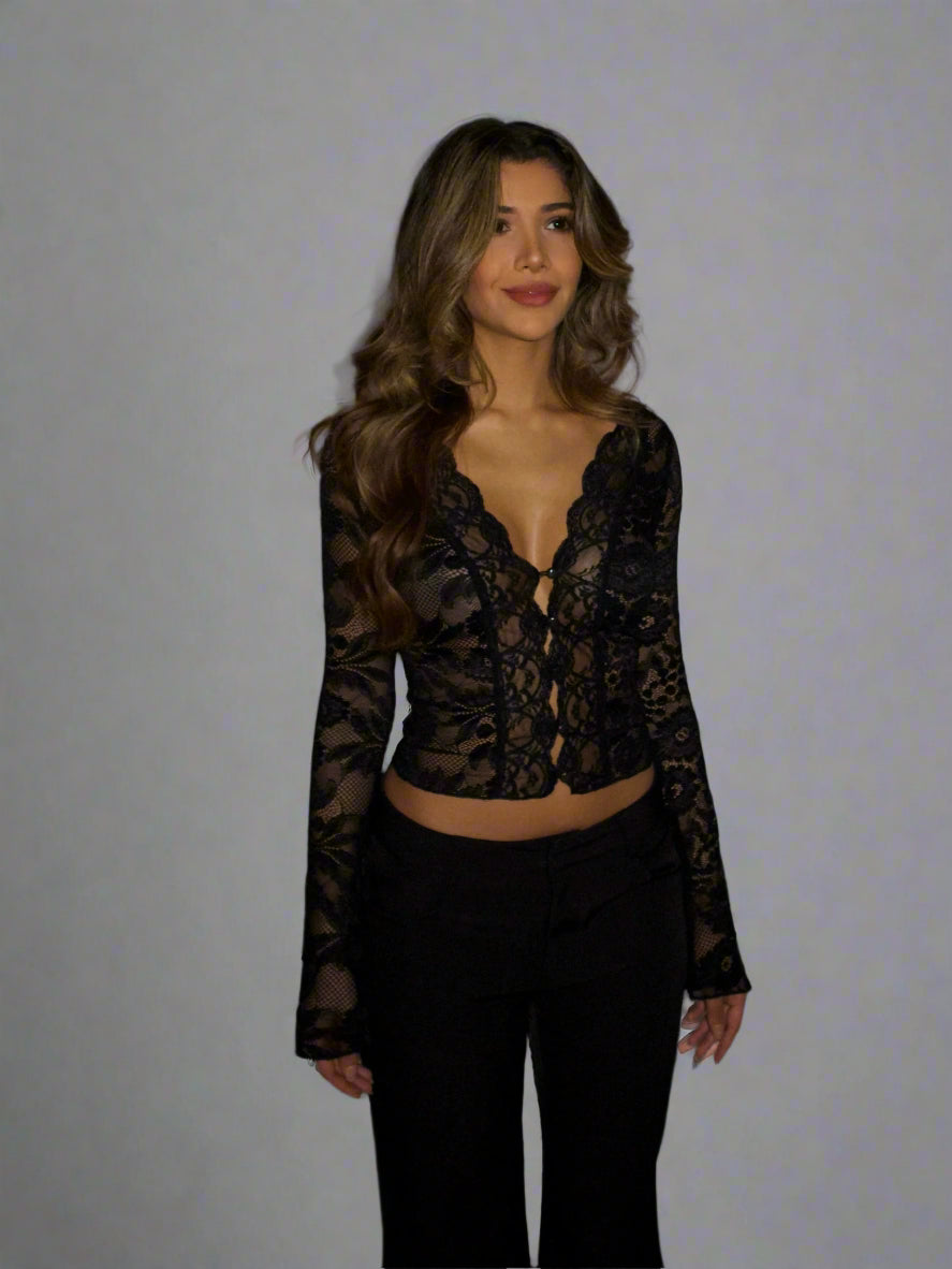 Elise Lace Button Top