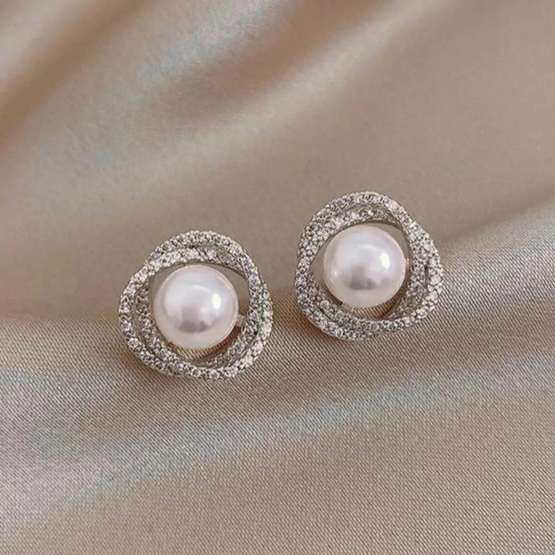 Pearl Embellished Spiral Earrings