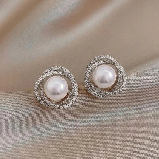 Pearl Embellished Spiral Earrings