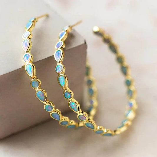 Gold Blue Opal Earrings