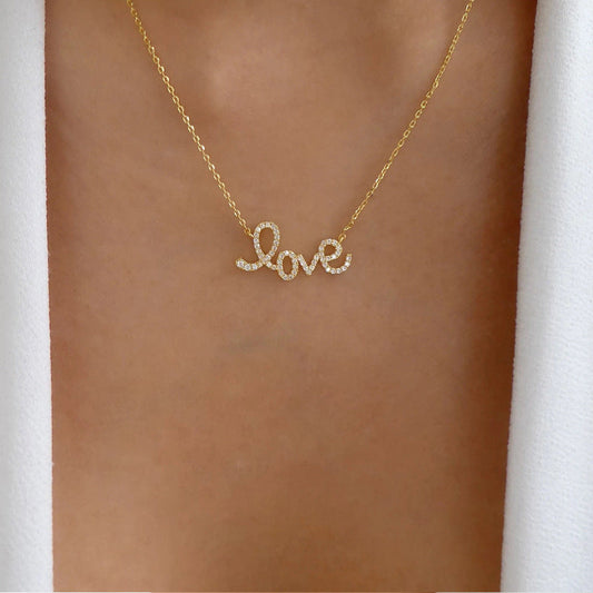 Gold Love Script Necklace