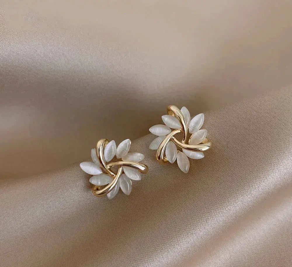 Gold Opal Petal Earrings