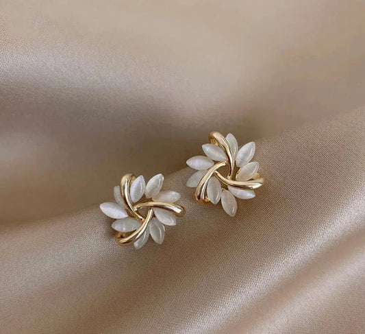 Gold Opal Petal Earrings