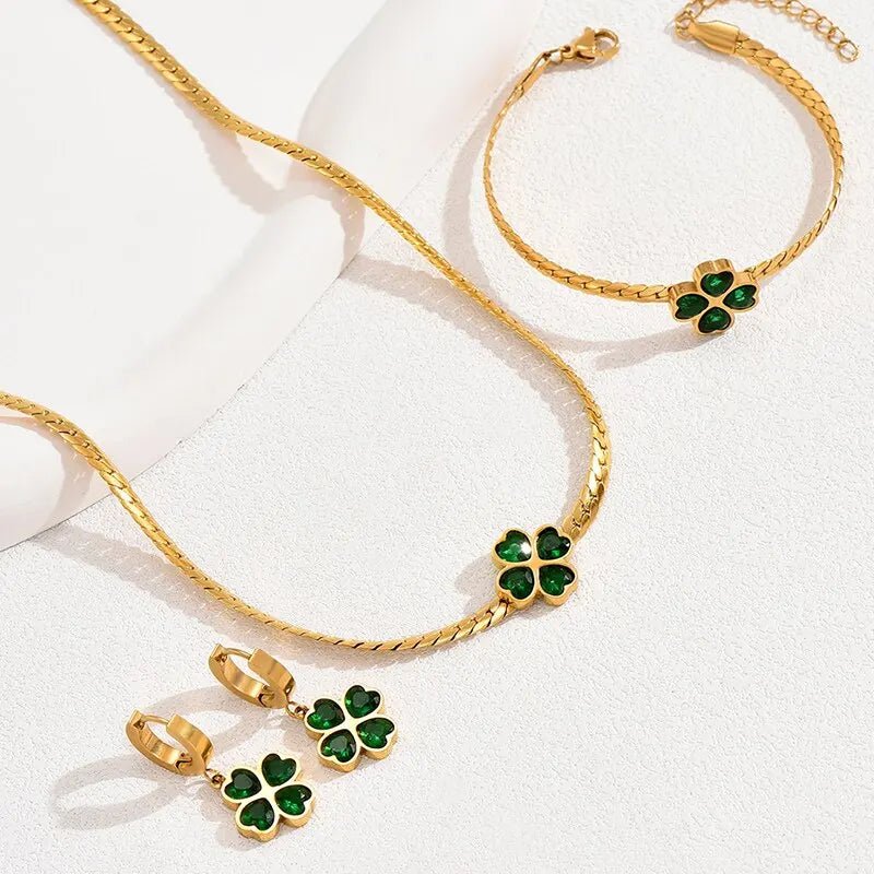 Emerald Four Leaf Jewellery Set