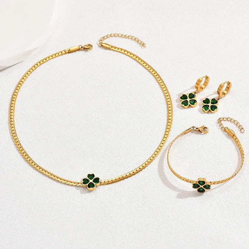 Emerald Four Leaf Jewellery Set