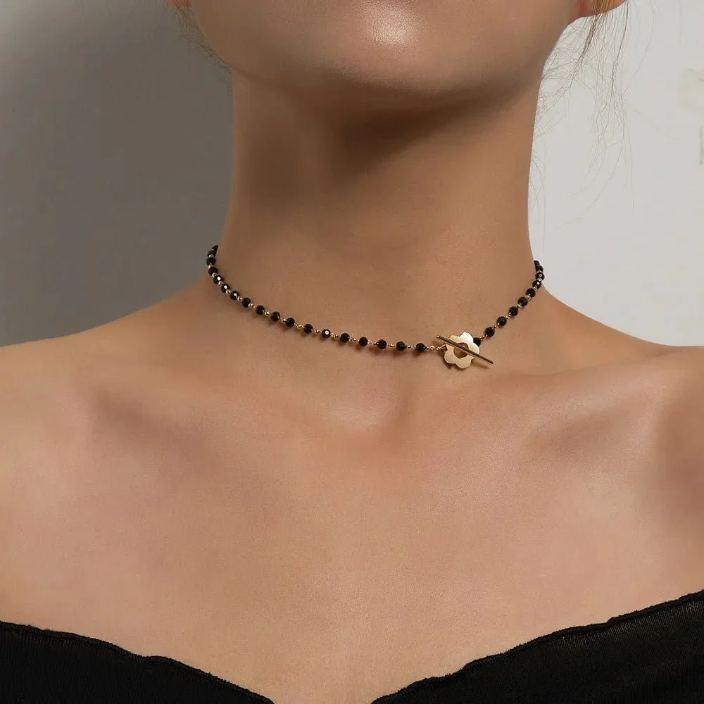Floral Flower Clasp Choker Necklace
