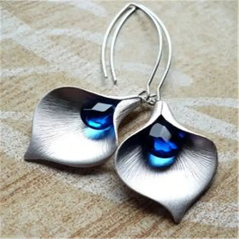 Silver Blue Lotus Earrings