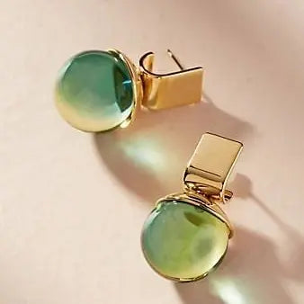 Gold Green Crystal Earrings