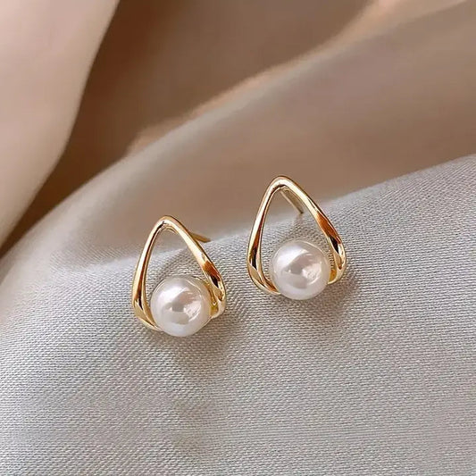 Pearl Embellished Triangular Earrings