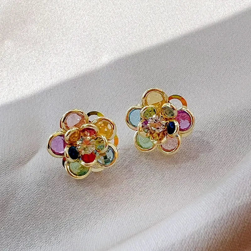 Multicolored Crystal Floral Earrings