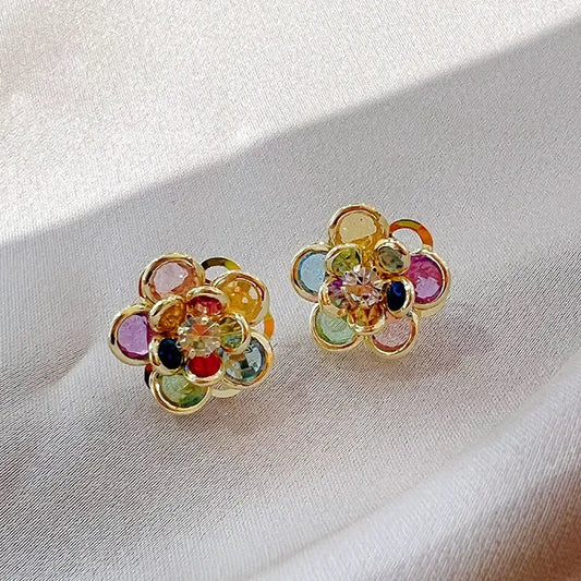 Multicolored Crystal Floral Earrings