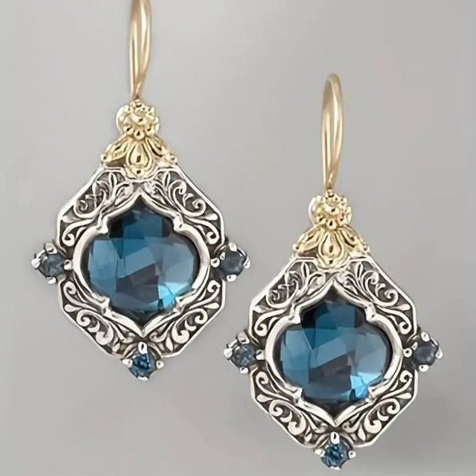 Gold Silver Blue Earrings