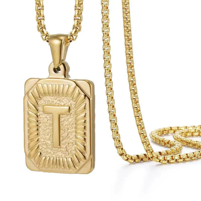 Textured Rectangle Letter Necklace