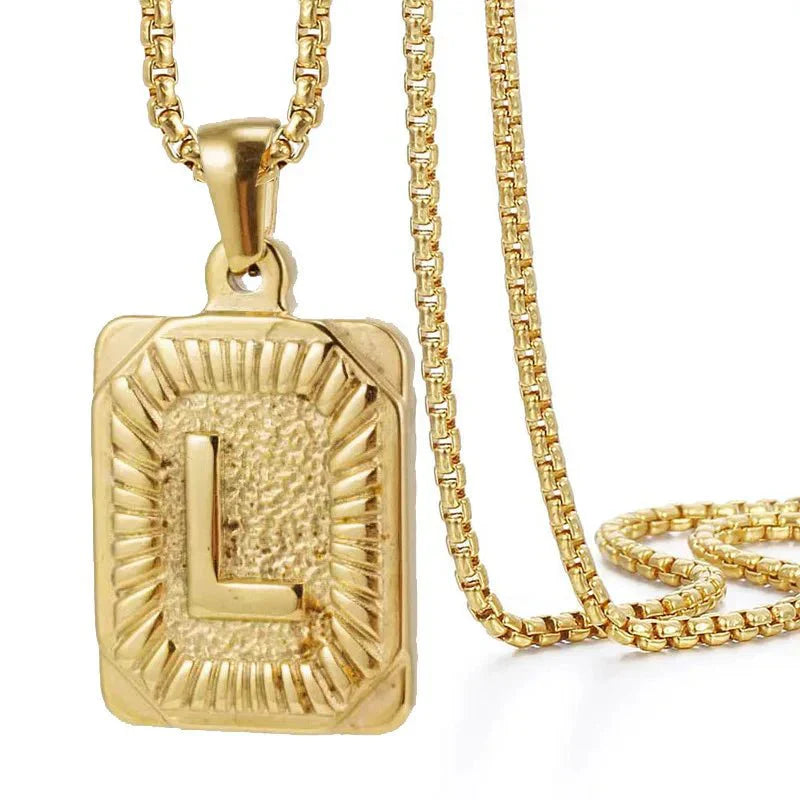 Textured Rectangle Letter Necklace
