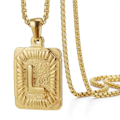 Textured Rectangle Letter Necklace
